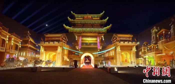 2024年7月15日，甘肅嘉峪關(guān)開啟“夜游”模式。圖為夜游燈光劇《天下嘉峪關(guān)》光影效果。(甘肅嘉峪關(guān)關(guān)城景區(qū)供圖)